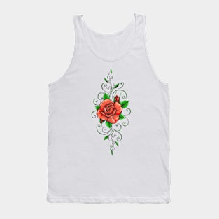 Colored Roses Flower Tattoo in Engraving Style Tank Top